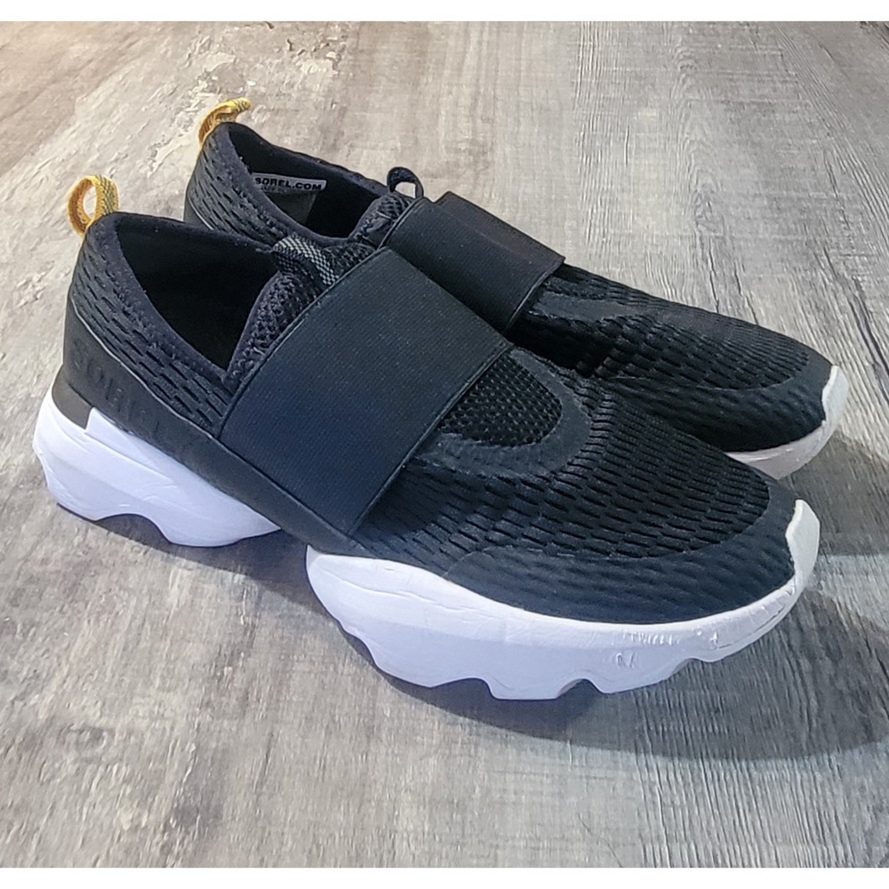 Sorel Kinetic Impact Strap Black White Mesh Slip On Sneaker NL4698-010 Women 9.5